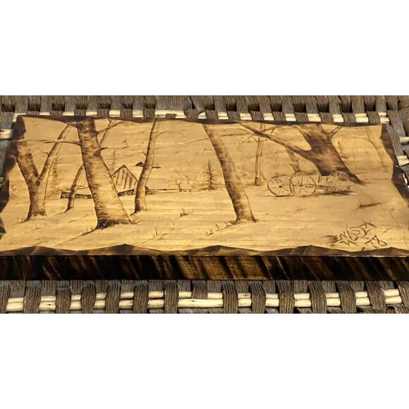 Pyrography by Don Worden 1978 Rustic Cabin in the Woods Wood Folk Art - Picture 2 of 10